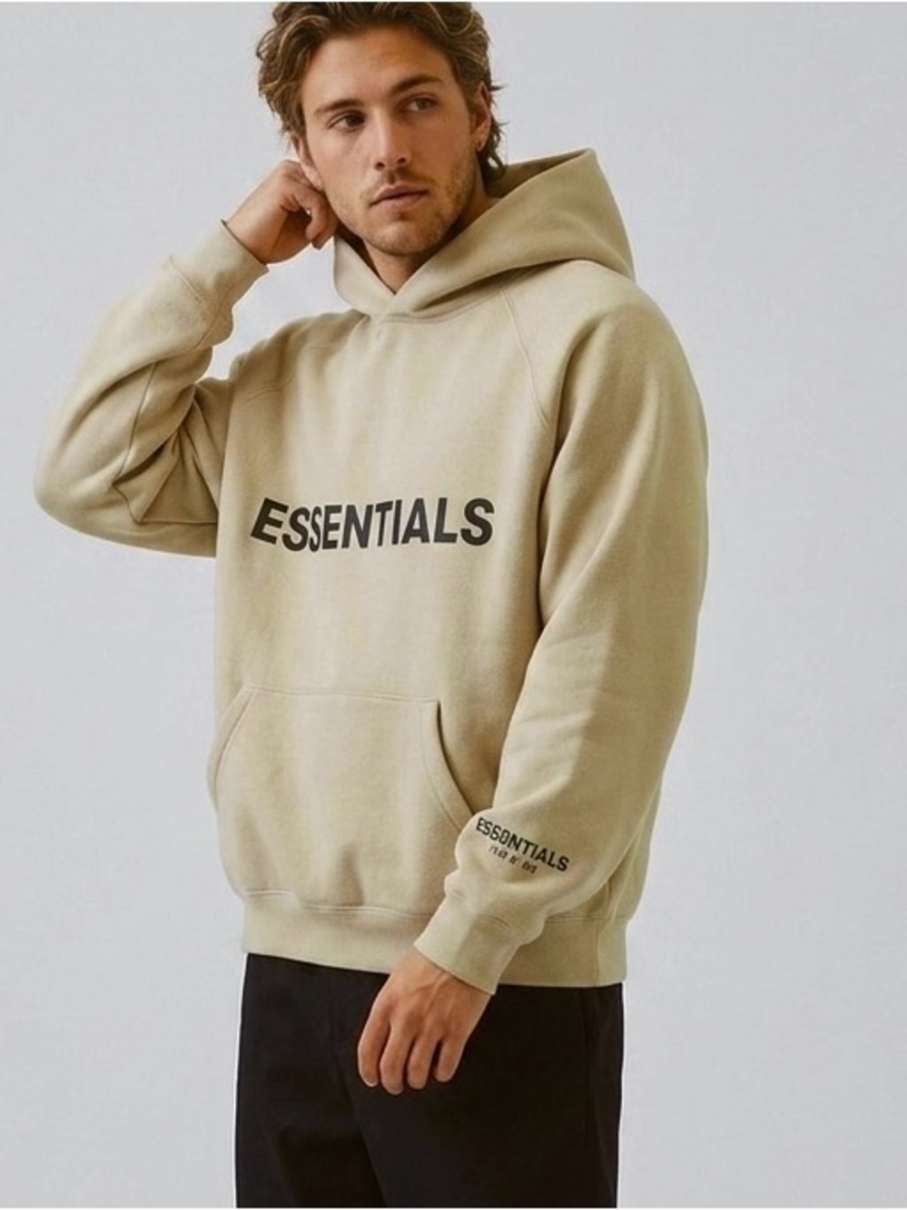 Fear of God Essentials Front Logo Pullover Hoodie - Tan / Sand (Size S)